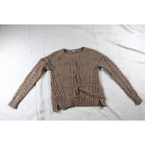 Vince Sweater Womens Small Brown Wool Yak Open Knit Cable Side Slit